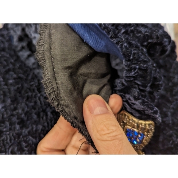 Marie-Martine Paris Blue Crinkle Jeweled Button Cardigan Size Small - Picture 4 of 7